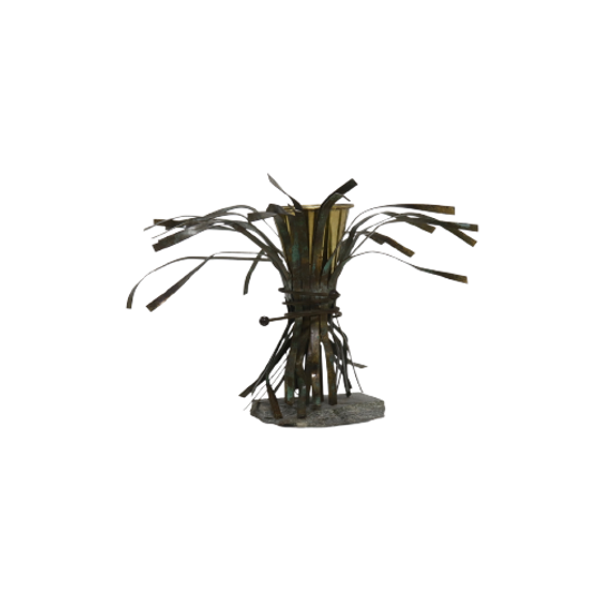Sculptural Brass Vase With Stone Base Belgium 1970s 1