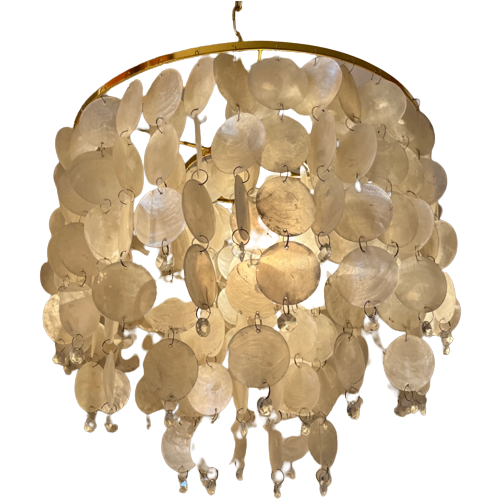 Italiaanse Capiz Schelpen Hanglamp Vintage Paarlemoer