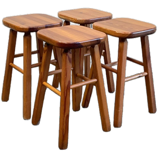 Set Van 4 Vintage Grenen Krukken, Scandinavisch Design, 1970's 1
