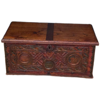 Polychrome Beschilderde Eikenhouten Bruidskistje