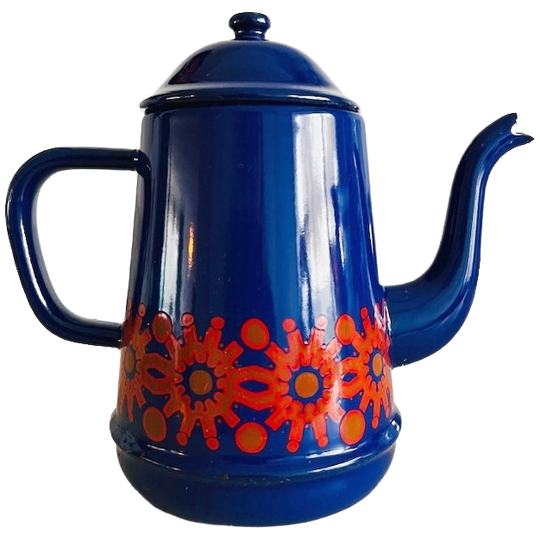 Vintage Finel Arabia Emaille Koffiekan Blauw Kaj Gabriel Franck 1960’s 1