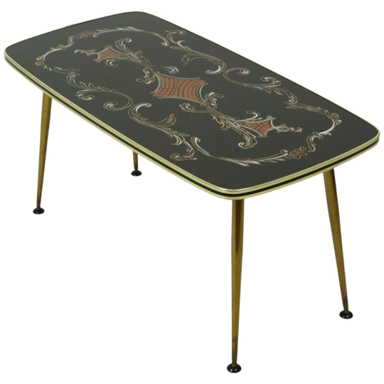 Fifties Rockabilly Salontafel Glas Conische Gouden Poten 90cm 1