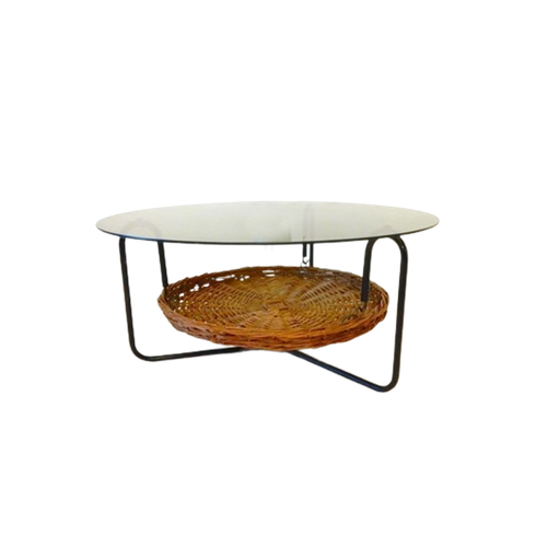 Vintage Tafel Salontafel Rond Jaren 60 / 70 Glas Lectuurbak