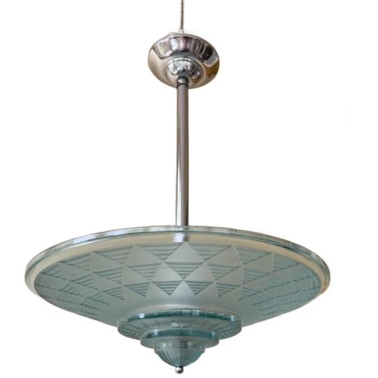 Lamp Hanglamp Schaallamp Blauw Art Deco 1930 Frans 1