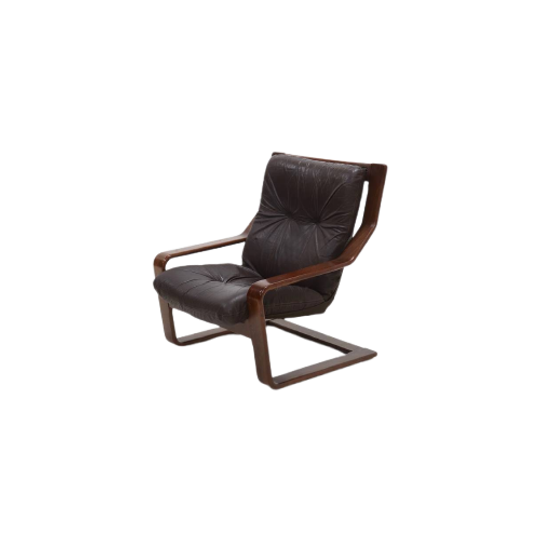 Scandinavian Bent Wood And Leather Lounge Chair 1960s 1