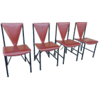 Set Van 4 Vintage Postmodern Leren Eetkamerstoelen thumbnail 1