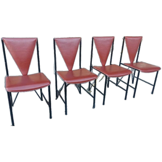 Set Van 4 Vintage Postmodern Leren Eetkamerstoelen 1