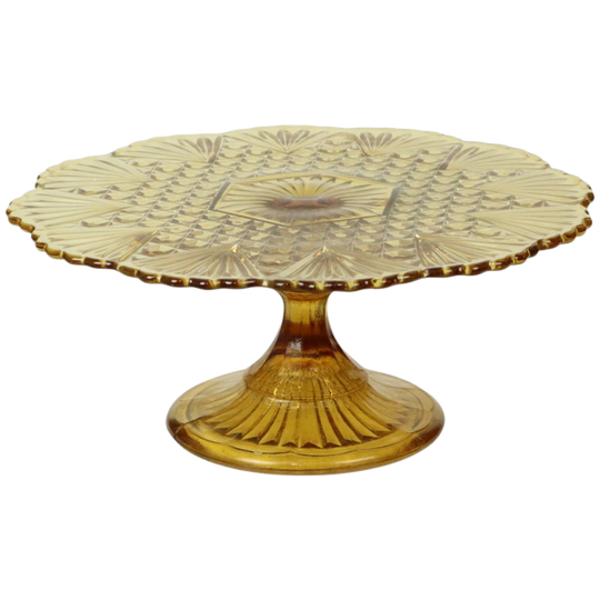 Vintage Art Deco Amber Taartplateau Schaal Persglas 30cm 1