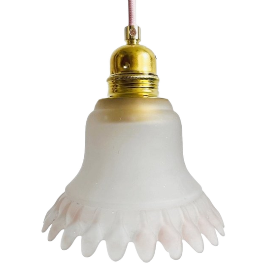 Vintage Mat Glazen Hanglampje Bloem Wit Roze 1