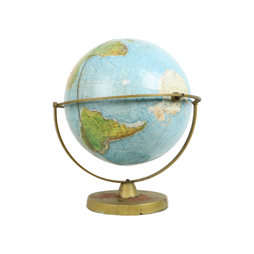 Wereldbol Sixties Gyroscopisch Globe Met Reliëf Reader’S Digest 40Cm