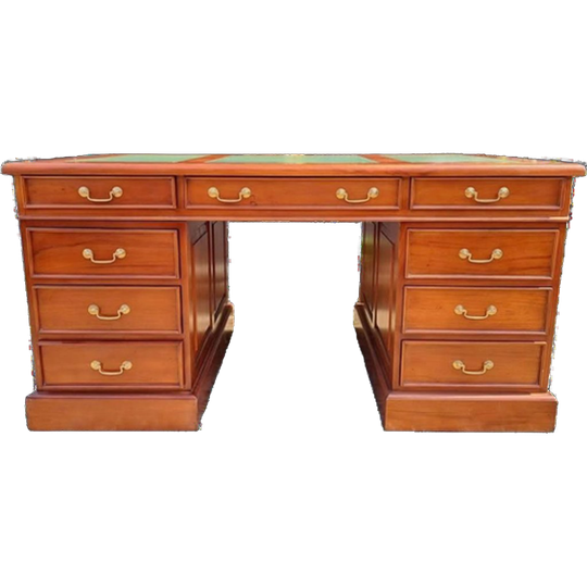 Klassieke Engelse Schrijftafel, Bureau, Desk, Met Lederen In 1