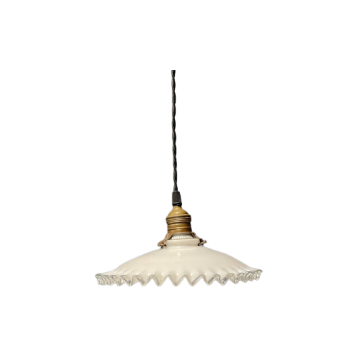 Franse Witte Opaline Glazen Hanglamp Met Kartelrand