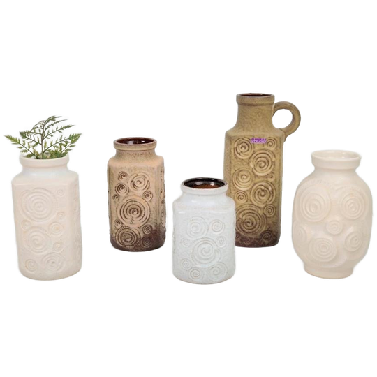 Set 5 Vintage Scheurich Jura Fossil Vaas Bax Vazen W Germany 1