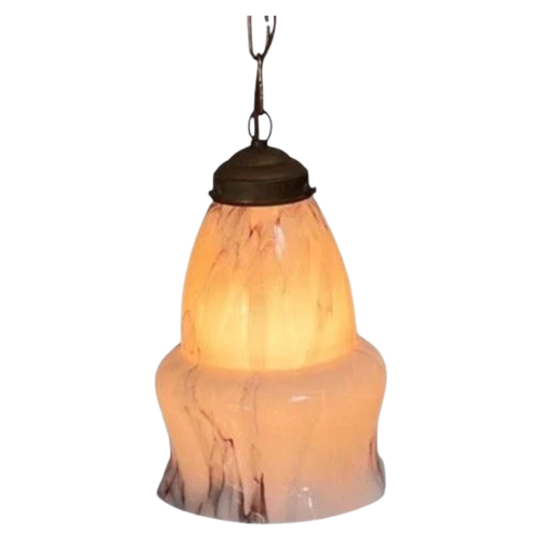 Art Deco - Hanging Pedant Light - Ceiling Fixture - Oval Shaped - Suspended By Chain, Matching Ce 1