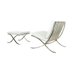 White Barcelona Lounge Chair And Ottoman By Mies Van Der Rohe For Knoll (Signed) thumbnail 1
