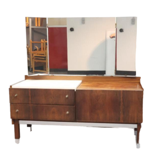 Vintage Kaptafel Palissander Drieluik Spiegel 1
