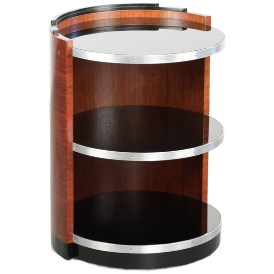 Bijzondere Verrijdbare Schuitema Bijzettafel/ Bartafel Met Zwarte Glazen Bladen Uit De Decoforma Serie 1