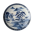 Mooi Japans Sierbord - Blauw En Wit Met Een Berglandschap thumbnail 1