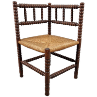 Vintage Bobbin Eiken Hout Hoekstoel Biezen ’50 Mid Century