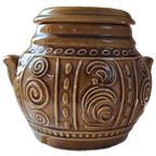 Vintage Voorraad Pot Met Deksel, Groen Bruin Met Reliëf Deco thumbnail 1