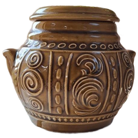 Vintage Voorraad Pot Met Deksel, Groen Bruin Met Reliëf Deco
