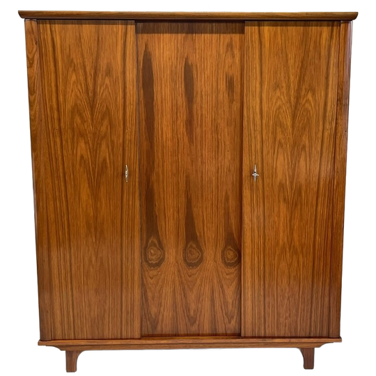 Mid-century Vintage Kledingkast Wengé 3 Deurs Hang Leg 1