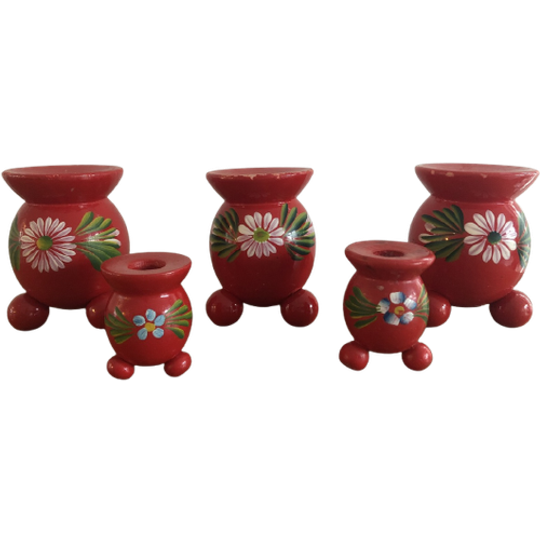 Set Van 5 Zweedse Vintage Bolkandelaren Kerst Handgemaakt 1