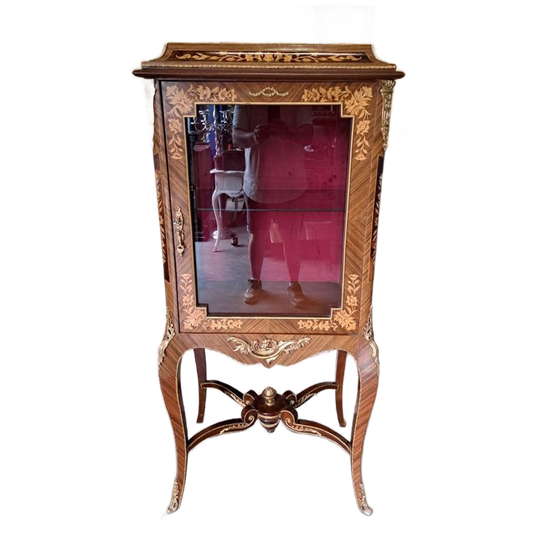 Klassieke Rozen Fineer 1-deurs Vitrine, Servieskast. 1