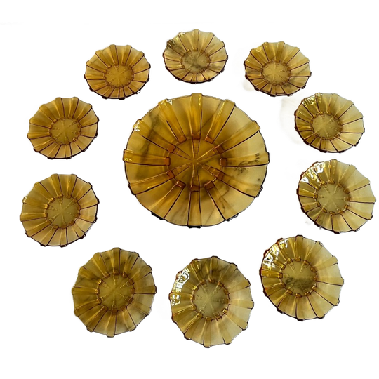 Glazen Gebald-set Art-deco Amber Kleurig: Josef Inwald 1