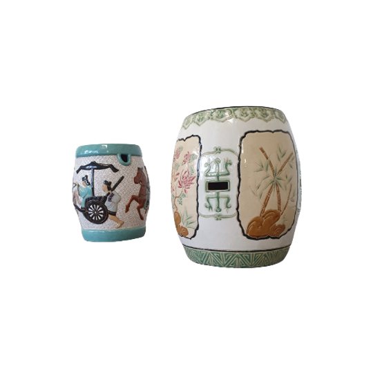 Set Of 2 Porcelain Chinoiserie Garden Stools 1