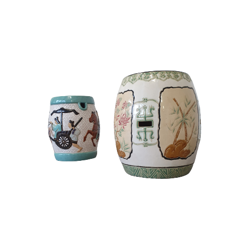 Set Of 2 Porcelain Chinoiserie Garden Stools