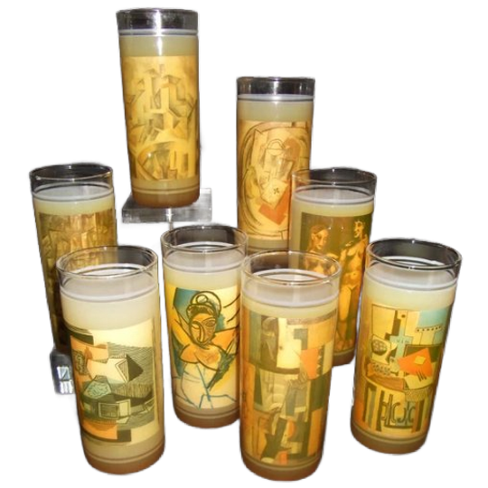 Pablo Picasso 8 Longdrink Glazen Jaren 60 Vintage Cubisme 1