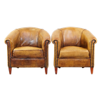 Set Van 2 Comfortabele Vintage Schapenleren Clubfauteuils Met Een Stoere Look thumbnail 1