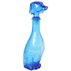 Grote Vintage Karaf Teckel Dashond Blauw Glas Empoli Italy 36cm thumbnail 1
