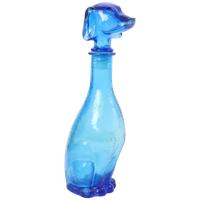 Grote Vintage Karaf Teckel Dashond Blauw Glas Empoli Italy 36cm