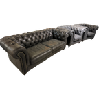 Stoere Vintage Chesterfield Bankstel 3-1-1 Zits Antraciet Grijs thumbnail 1