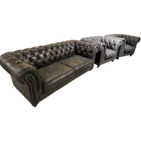 Stoere Vintage Chesterfield Bankstel 3-1-1 Zits Antraciet Grijs