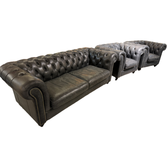 Stoere Vintage Chesterfield Bankstel 3-1-1 Zits Antraciet Grijs 1