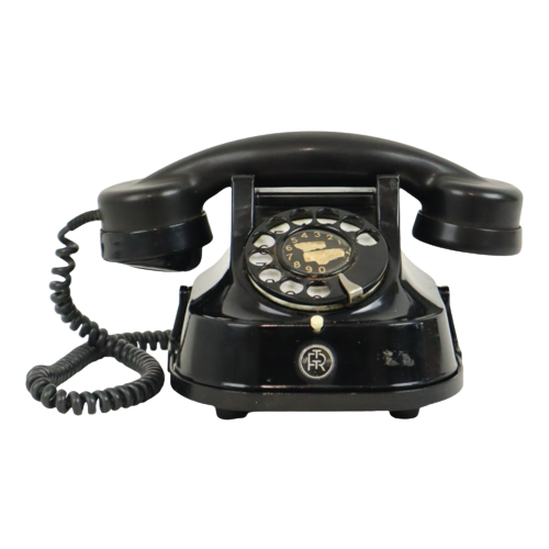 Oude Zwarte Telefoon Met Draaischijf Metaal Bakeliet Rtt 56B