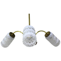 Vintage Plafondlamp - 3-armig, Messing, Glas Jaren '50/'60