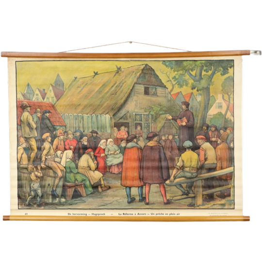 Educatieve Oude Schoolplaat Vaderlandse Geschiedenis De Hervorming Hagepreek 94x65cm 1