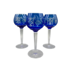 Set Kobalt Kristal Wijnglazen Gegraveerd 3 Stuks thumbnail 1
