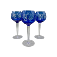 Set Kobalt Kristal Wijnglazen Gegraveerd 3 Stuks
