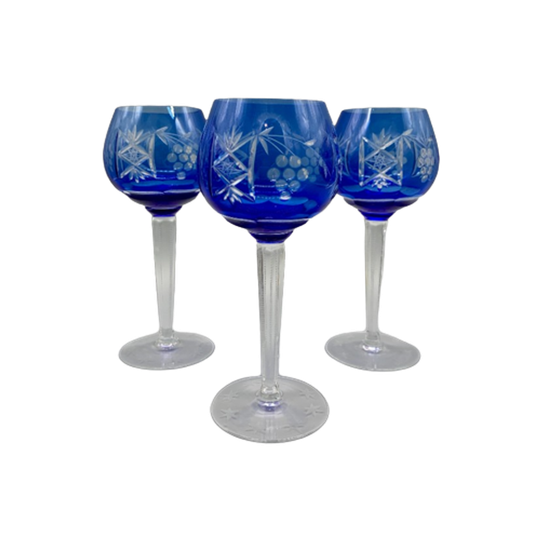 Set Kobalt Kristal Wijnglazen Gegraveerd 3 Stuks 1