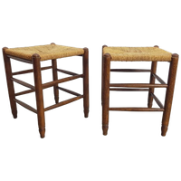 Set Vintage Houten Krukjes Met Biezen Zitting