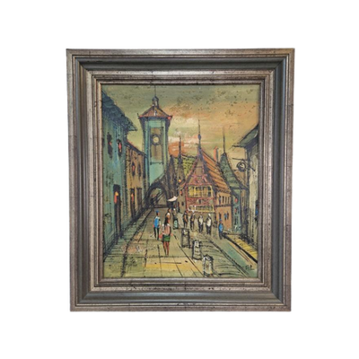 Vintage Impressionistisch Schilderij H. Han Verf Doek '60