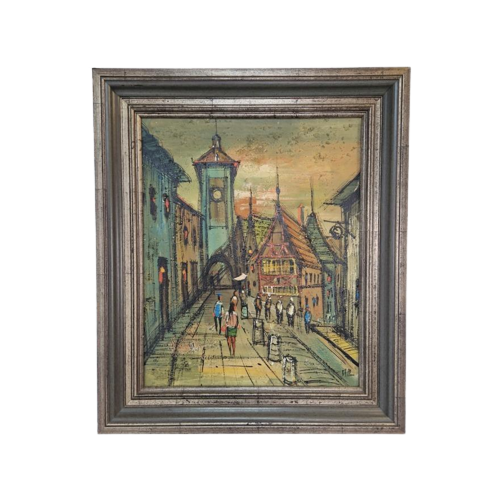 Vintage Impressionistisch Schilderij H. Han Verf Doek '60