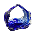 Vintage Glazen Schaal Mand 50's Blauw Lux Glass Faconne Main Austria thumbnail 1