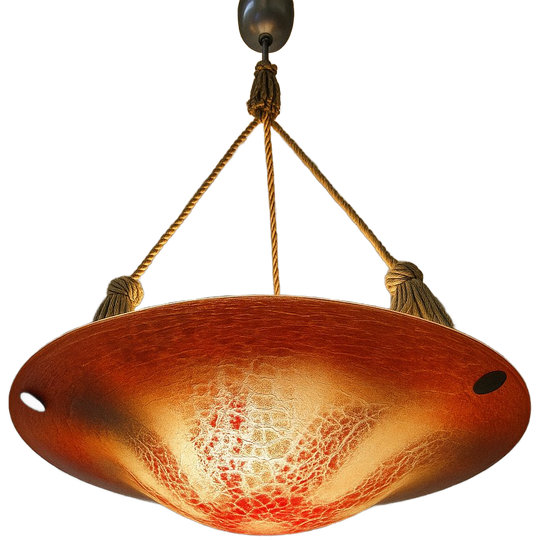 Antieke Oranje Duits Art Deco WMF Ikora Glazen Hanglamp 1930s / Glass Art Deco Orange Hanging Light 1