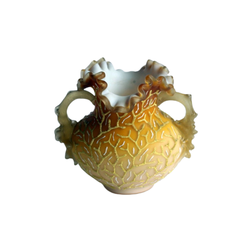 Victorian Glass Peach Sunrise Coralene Vase, Late 19Th Century.